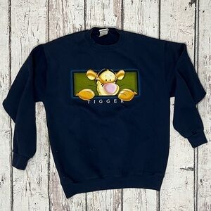 Vtg Early 2000s Tigger Cartoon Disney World Crewneck Sweatshirt Pullover